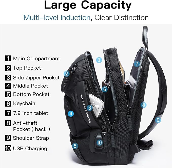 BANGE Sling Bag, Waterproof Crossbody Backpack, Shoulder Bag for Men
