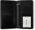 Black Leather Long Passport Wallet - Travel Document Organizer with Card Slots ID Window Zipper Pocket Slim Passport Holder for Travel & Everyday Use, 5 x 9
