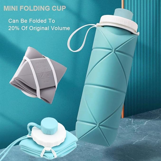 Folding Silicone Water Bottle Sports Water Bottle Outdoor Travel Portable Water Cup Running Riding Camping Hiking Kettle - 600 Ml - Blue