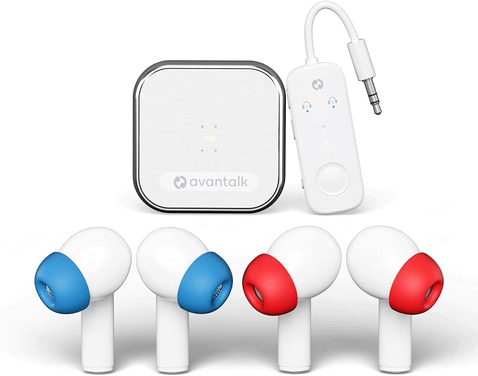 Avantalk Sky Infinity NC Auracast Wireless Bluetooth Earbuds - Long Battery Life Noise Cancelling Headphones with aptX Adaptive, Dual Pair for Airplane, Share Audio via Plug & Play Transmitter