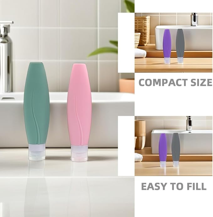 Vaguelly 5pcs 150ml Leakproof Silicone Travel Bottles Set for Toiletries, Refillable Squeeze Containers for Shampoo, Conditioner, Lotion, Portable Liquid Medicine Travel Random Color