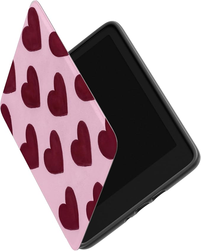 Casely Kindle Case | Whole Lotta Love | Plum Hearts | Compatible with 7” Kindle Colorsoft and 7” Kindle Paperwhite (12th Gen)