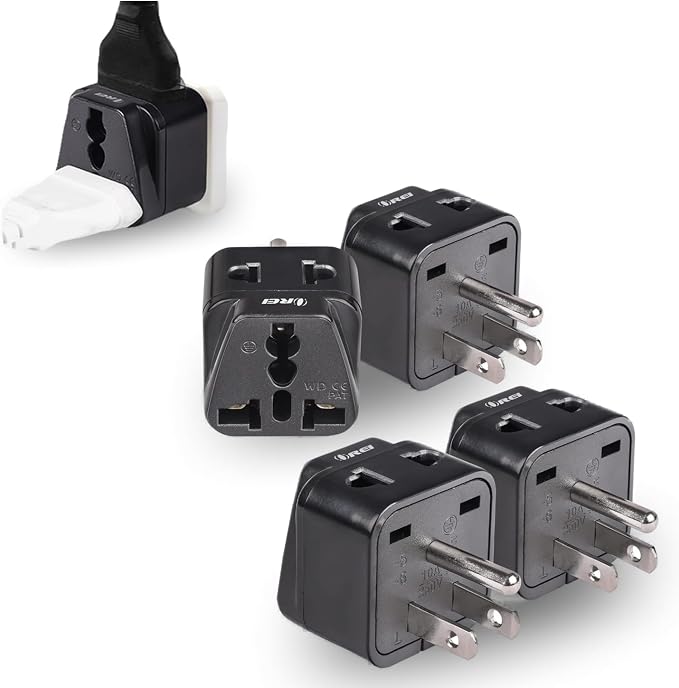OREI USA, Canada Adapter Plug, Europe, UK, China to US American Adaptor - Grounded - Type B - Universal Socket - EU to US - 4 Pack
