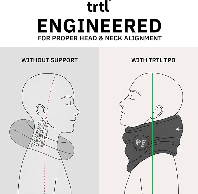 Trtl Pillow - Scientifically Proven, Super Soft Neck Support Travel Pillow for Airplanes - Lightweight and Machine Washable - Ergonomic Design for Traveling on Flights, Cars, and Trains - Grey