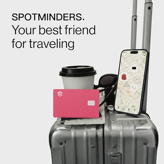 SPOTMINDERS Apple MFi Certified Credit Card Wallet Tracker PRO Pink (iOS Only) Travel Essentials for Women Works with Apple Find My Rechargeable Tracking Card IP68 0.07in Slim Item Finder for Passport