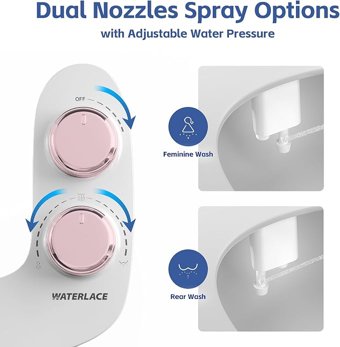 Bidet Attachment for Toilet Seat Water Pressure - Non Electric Bidets Self Cleaning Sprayer - Dual Nozzle Bidet Attachments Toilets Spray - Adjustable Bidets Wash Butt Cleaner for Bathroom Gifts