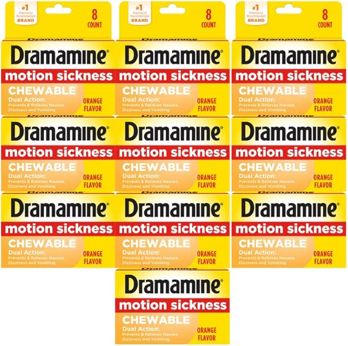 Dramamine Chewable Formula Motion Sickness Relief, 8 Orange Flavored Tablets Each (Value Pack of 10)