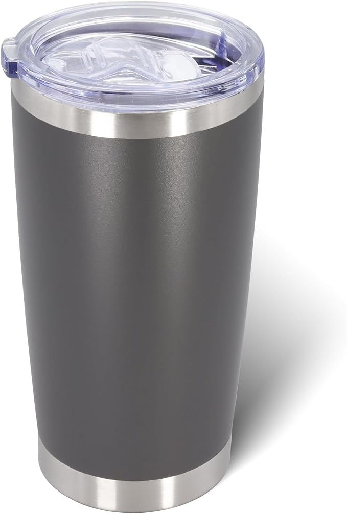 AIANJI 20oz Tumbler Bulk Stainless Steel Tumblers with Lid Vacuum Insulated Double Wall Travel Coffee Mug Powder Coated Tumbler Cup for Hot and Cold Drinks(Grey, 1 pack)