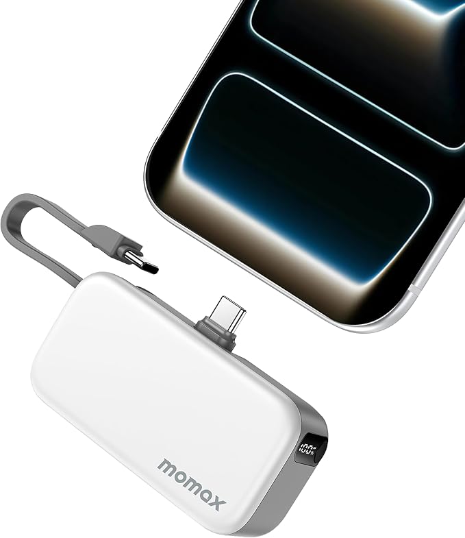 MOMAX Portable Charger, 5000mAh Small Power Bank PD 20W Fast Charging Battery Pack with 3 USB-C, LED Battery Display, Smart Temperature Control for iPhone 17 16 15 Pro Max(White)