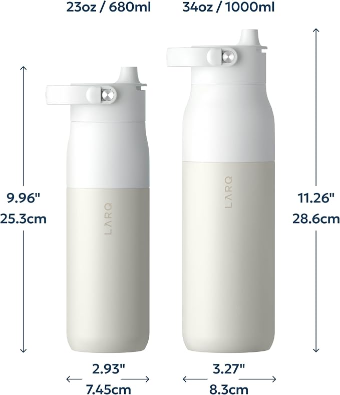 LARQ Swig Top — Insulated Stainless Steel Water Bottle with Straw, Detachable Silicone Handle, Vacuum 24h Cold, BPA-Free Metal Bottle for Gym, Travel, Office, Wide Mouth for Ice — 34 oz, Granite White