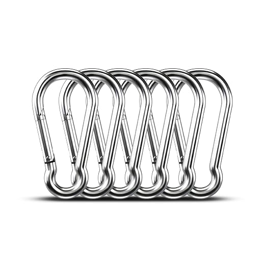 Large Carabiner Clip Hooks, 6pcs 4.7 inch Carabiners Heavy Duty, 304 Stainless Steel Spring Snap Hook Fits Camping Hanging Hiking Weight Lifting, Metal Clips for Rope or Chain