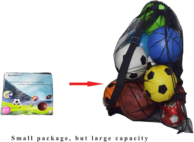 Heavy Duty Mesh Ball Bag, Drawstring Sport Equipment Storage Bag for Basketball, Soccer, Sports Beach and Swimming Gears with Adjustable Shoulder Strap Outdoor Organizer