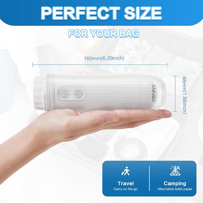 Portable Bidet for Travel 140mL Nozzle 180° Adjustment IPX6 Electric Handheld Bidet for Personal Hygiene Cleaning, Baby Wash, Postnatal Care, Perineal & Hemorrhoid Treatment(AM-US-NHJ001E)