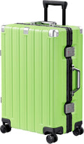 Krute Zipperless Luggage 24 Inch Aluminum Frame Suitcase with Spinner Wheels PC+ABS Hardide Checked Luggage TSA Approved No Zipper Travel Suitcase Green