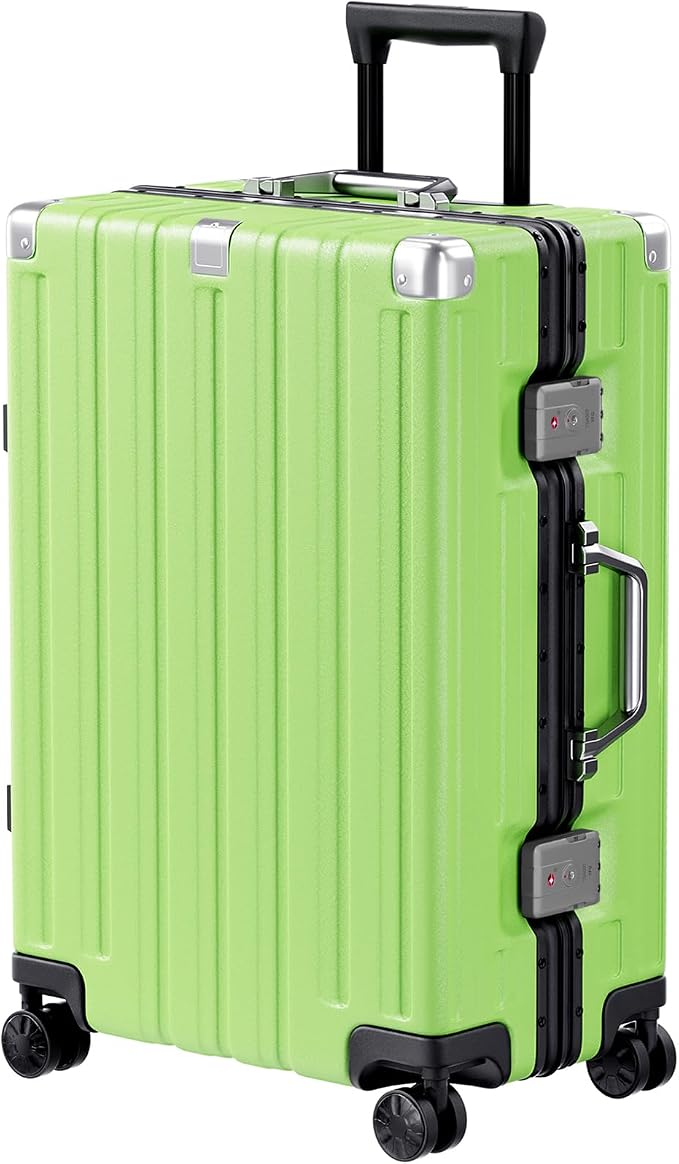 Krute Zipperless Luggage 24 Inch Aluminum Frame Suitcase with Spinner Wheels PC+ABS Hardide Checked Luggage TSA Approved No Zipper Travel Suitcase Green