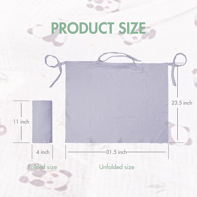 ANYEDDE 2-Pack Muslin Nursing Covers for Breastfeeding - Breathable Breastfeeding Covers with Arch Neckline, Privacy Nursing Cover for Women and Baby, Gray & Panda