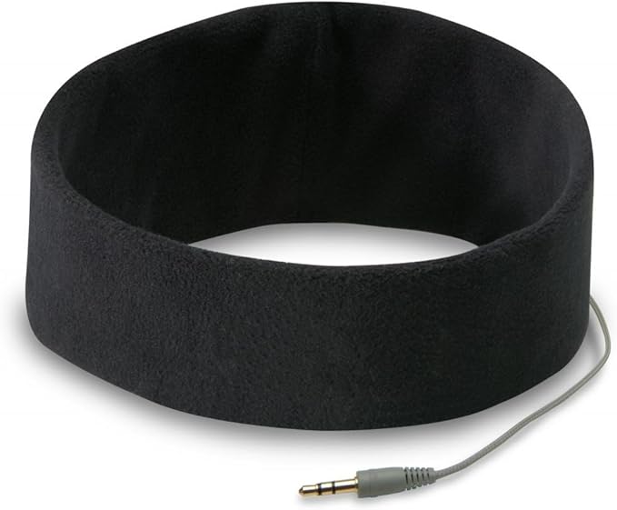AcousticSheep SleepPhones Classic | Corded Headphones for Sleep, Travel, and More | The Original and Most Comfortable Headphones for Sleeping | Midnight Black - Fleece Fabric (Size M)