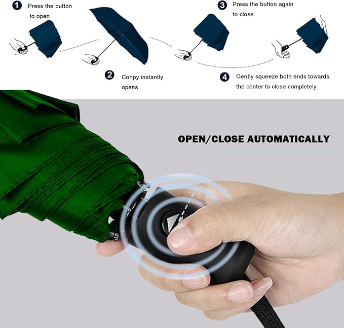 SIEPASA Windproof Travel Compact Umbrella-Automatic Umbrellas for Rain-Compact Folding Umbrella, Travel Umbrella Compact, Small Portable Windproof Umbrellas for Men Women Teenage. (Green)