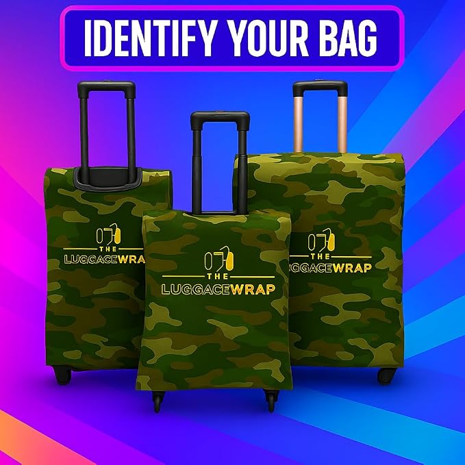 Medium Confident Camouflage Water-Resistant Luggage Covers for Suitcase TSA Approved for 24"-26" - Durable Patented Design Suitcase Covers for Luggage, Fundas para Maletas, Travel Accessories