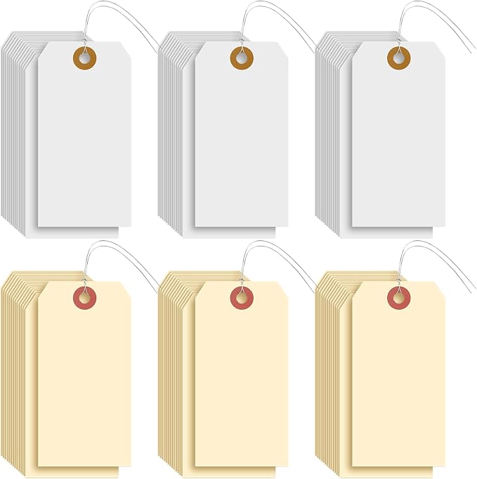 Sayglossy 1000 Pcs Blank Manila Shipping Tags with Wire 4 3/4" x 2 3/8" White Yellow Paper Hang Luggage Price Asset Gift Label Tags