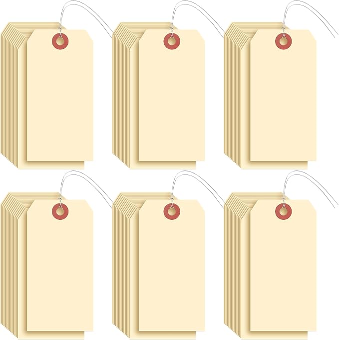 Sayglossy 1000 Pcs Blank Manila Shipping Tags with Wire 6 1/4" x 3 1/8" Yellow Paper Hang Luggage Price Asset Gift Label Tags