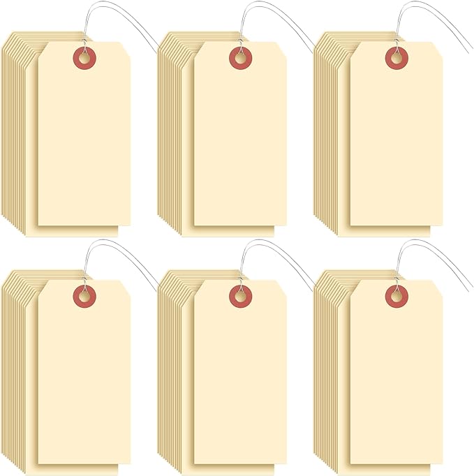 Sayglossy 2000 Pcs Blank Manila Shipping Tags with Wire 4 3/4" x 2 3/8" Yellow Paper Hang Luggage Price Asset Gift Label Tags