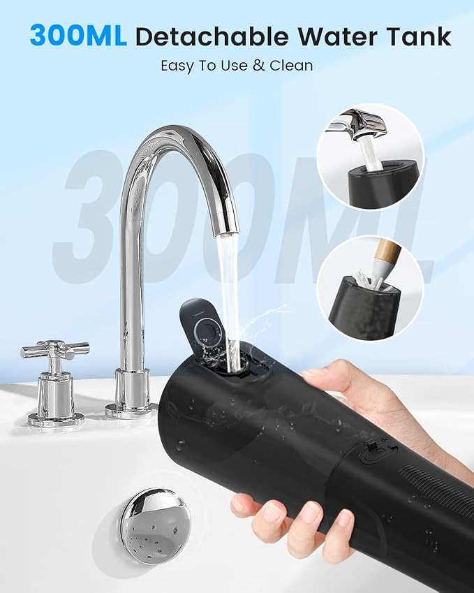 VIMMK Water Flosser, Cordless Water Dental Flosser, 9 Jet Tips 5 Modes 300ML IPX7 Waterproof, Portable Rechargeable Oral Irrigator for Home Travel - Gums, Orthodontic, Braces Care (Black)