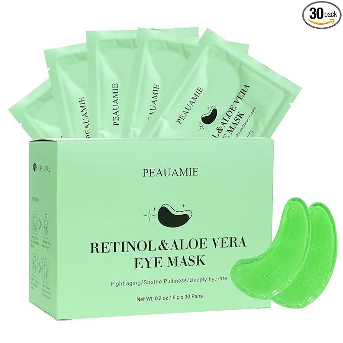 PEAUAMIE Under Eye Patches with Retinol and Aloe Vera Eye Mask for Dark Circles and Puffiness, Face Mask Skin Care Products 30 Pairs