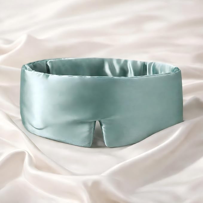 100% Pure Mulberry Silk Sleep Mask – Luxury Ultra Soft Light Blocking Eye Mask with Face-Hugging Fit & Adjustable Strap for Deep Sleep, Travel & Relaxation (Blue Belle)