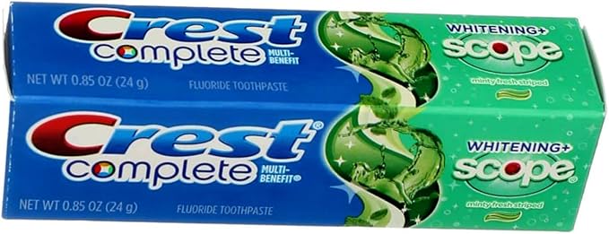 Crest Complete Whitening Plus Scope Minty Fresh Toothpaste, Travel Size, TSA Approved, 0.85 Ounce (Pack of 12)