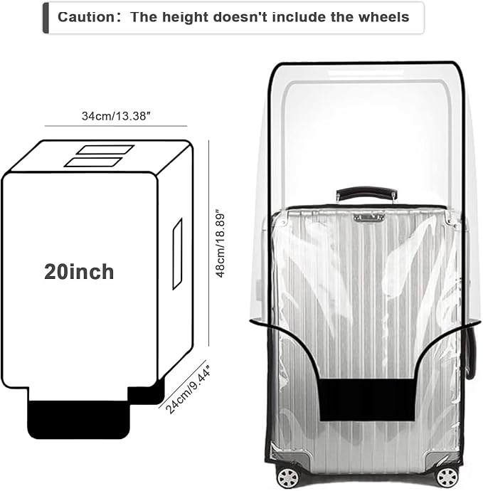 20 Inch Clear Suitcase Cover for Luggage TSA Approved Heavy Duty Waterproof PVC Protector Prevents Scratches Damage for Wheeled Travel Luggage