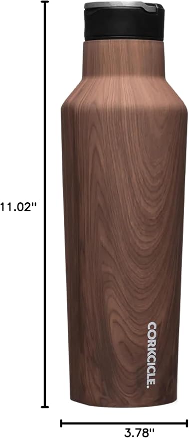 Corkcicle Sport Canteen - Keeps Drinks Cold 25 Hours - Stainless Steel Water Bottle - Triple-Insulated - Spill-Proof - Summer Drinkware Gift - Keeps Drinks Ice Cold - 20 oz - Walnut Wood