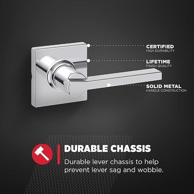 Kwikset Casey Hallway Passage and Bed/Bath Privacy Door Handle 6 Pack, 3 Passage Levers and 3 Privacy Levers, Polished Chrome Reversible Interior Handles