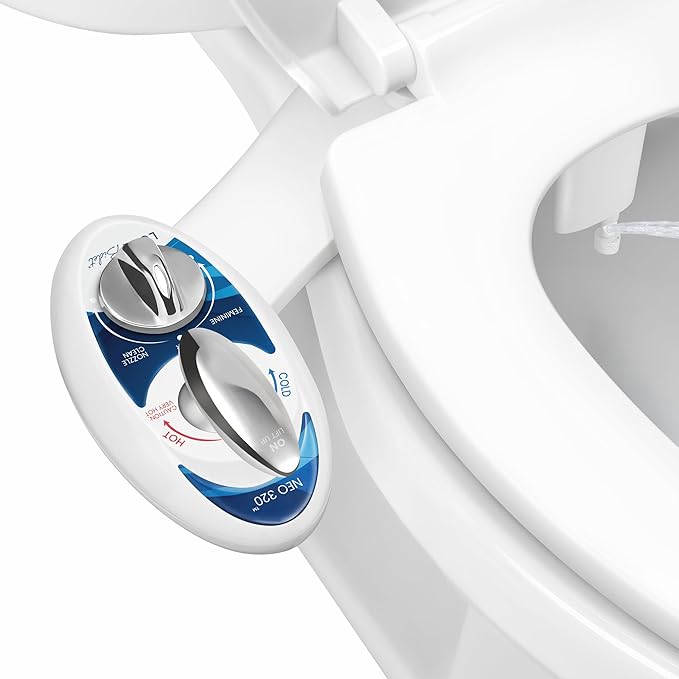 LUXE Bidet NEO 320 - Warm Water, Dual Nozzle, Self-Cleaning, Non-Electric Bidet Attachment for Toilet Seat, Adjustable Water Pressure, Rear & Feminine Wash (Blue)