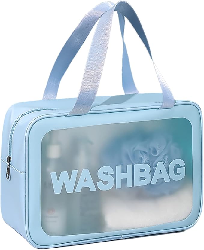 DAPOWER Travel Toiletry Bag for Women and Men, Matte Translucent Toiletry Bag with Handy Handle, Makeup Cosmetic Organizer Bag for Travel Toiletries Accessories (Blue)