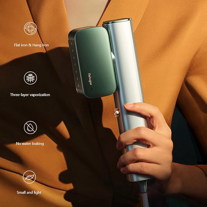 Nesugar G2 Travel Garment Steamer - Handheld Garment Steamer for Instant Wrinkle Smoothing - Rotating Head - Quick Heat-Up - Sleek Profile - Compact Size - Flat Ironing - Green