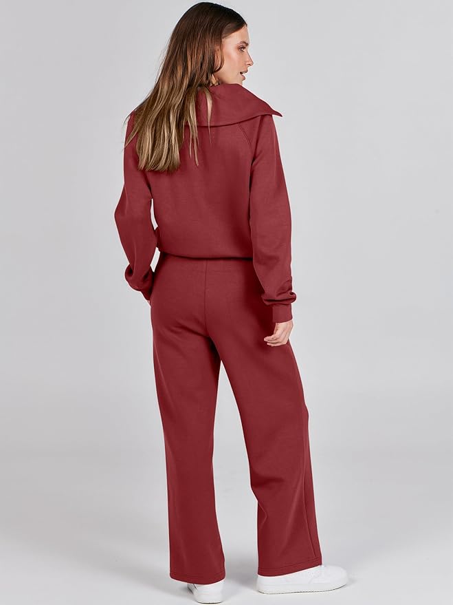 ANRABESS Women’s 2 Piece Outfits Half Zip Sweatshirt & Wide Leg Pants Airport Travel Lounge Matching Sets Sweatsuits Clothing