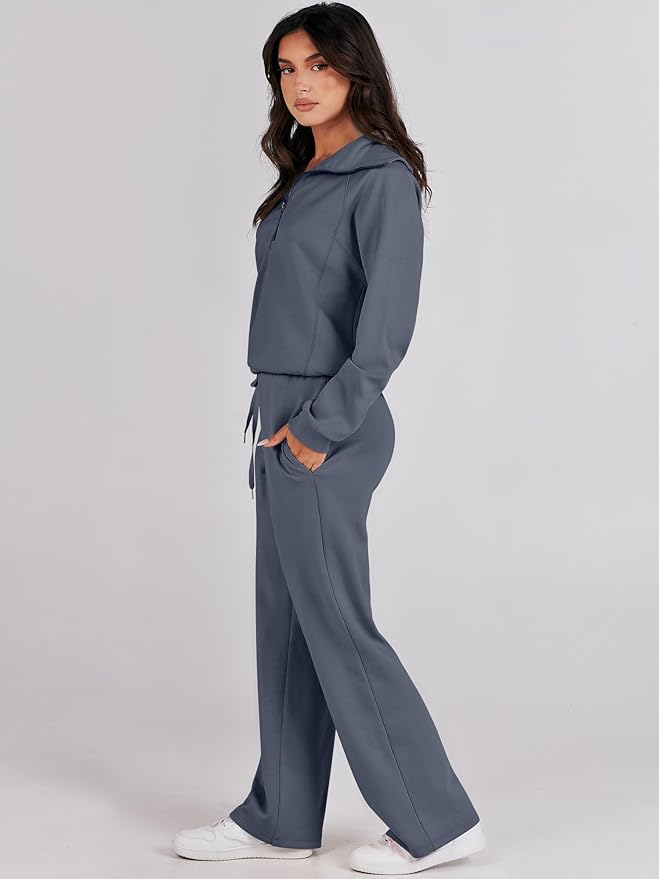 ANRABESS Women’s 2 Piece Outfits Half Zip Sweatshirt & Wide Leg Pants Airport Travel Lounge Matching Sets Sweatsuits Clothing