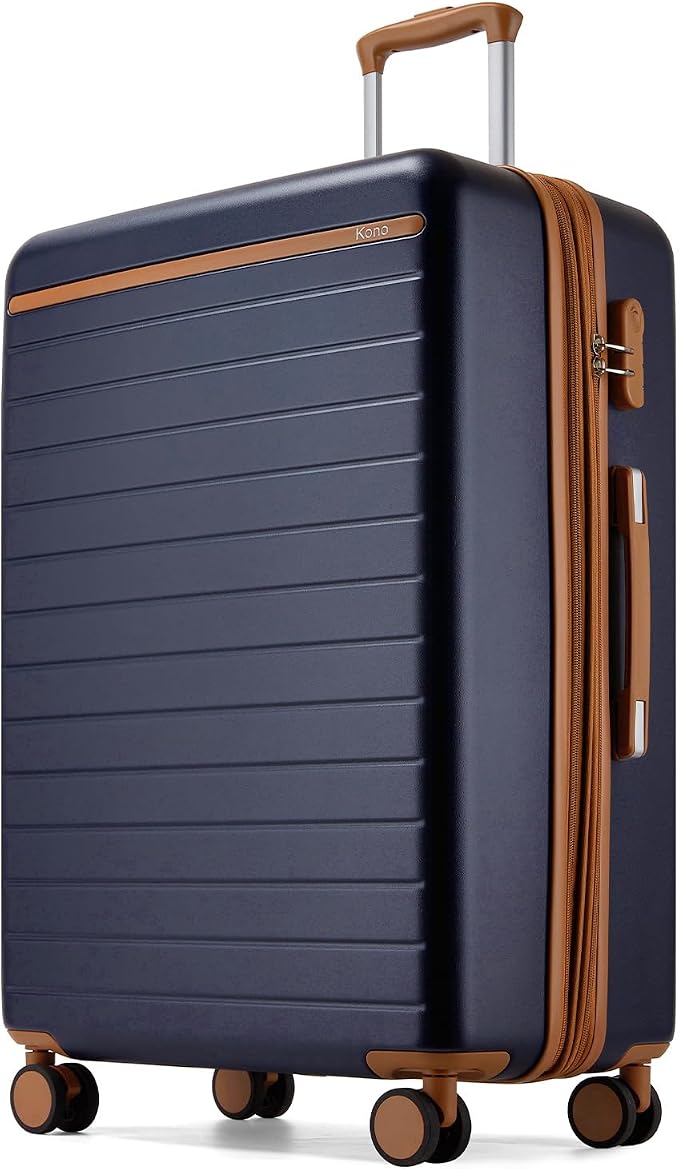 Kono 28 Inch Large Suitcase, Expandable for Long Trips, Impact-Resistant ABS+PC & Silent Wheels, Navy