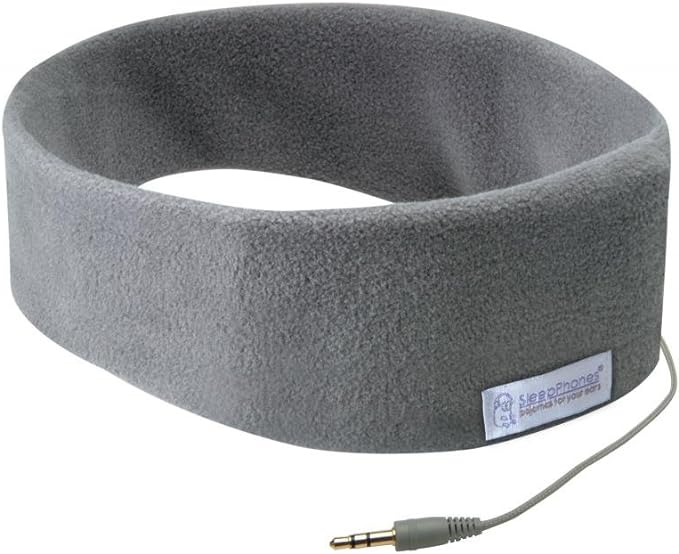 AcousticSheep SleepPhones Classic | Corded Headphones for Sleep, Travel, and More | The Original and Most Comfortable Headphones for Sleeping | Soft Gray - Fleece Fabric (Size L)