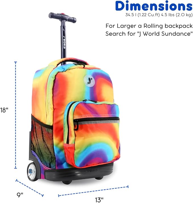 J World Sunrise Kids Rolling Backpack for Girls Boys. Roller Bookbag With Wheels For School, Heat