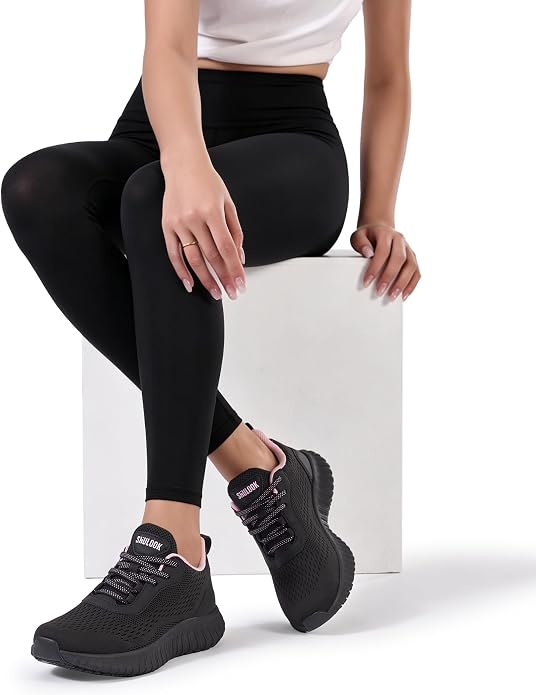 SHULOOK Women's Non Slip Work Shoes Slip-Resistant Kitchen Chef Restaurant Food Service Nurse Shoe Comfortable Mesh Breathable Walking Sneakers Black