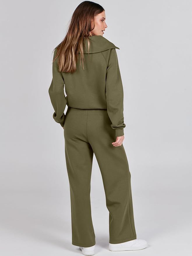 ANRABESS Women’s 2 Piece Outfits Half Zip Sweatshirt & Wide Leg Pants Airport Travel Lounge Matching Sets Sweatsuits Clothing