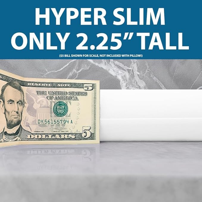 Bluewave Bedding Hyper Slim Gel Memory Foam Pillow for Stomach and Back Sleepers - Thin, Flat Design for Cervical Neck Alignment and Deeper Sleep (2.25-Inches Height, King Size)