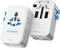 Aura 45W Ultra-Slim International Travel Adapter, 36mm Pocket-Sized 6-in-1 Universal Power Plug, PD & QC 3.0 Fast Charging Essentials for UK Europe Australia USA, 200+ Countries (Arctic White)