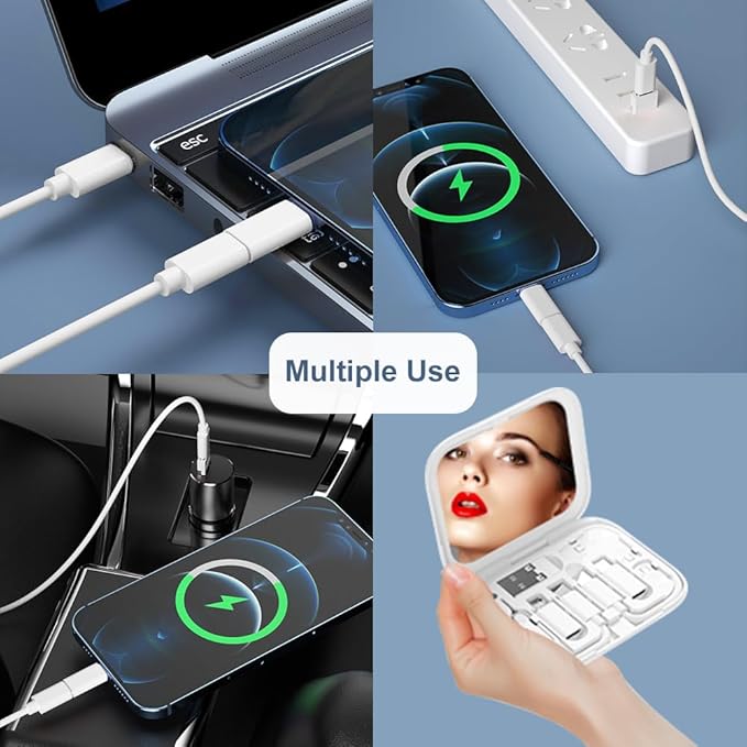 YANZIE USB-C Travel Adapter Kit for iPhone, Pixel & Galaxy: USB-A to C, Micro-USB to C, Type-C to Lightning, Short USB-C Cable, OTG, Mirror Case