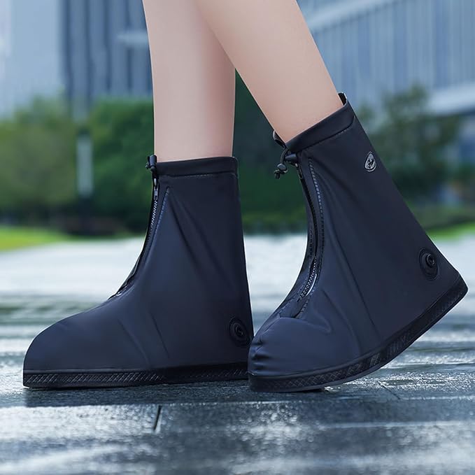 Rain Shoe Covers, 5 Pairs, Reusable, Non-Slip, Waterproof PVC, Mid-Calf, for Gardening, Cycling, Fishing, Walking in Rain, Snow, and Mud (Black, L (EU 40-42))