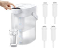 Waterdrop ED06W Electric Water Filter Pitcher with 4 Filters, FreshTaste Rechargeable Dispenser, 17-Cup Instant Countertop Purifier, Reduce Chlorine, Lead, Copper, Purify, Soften Water, White