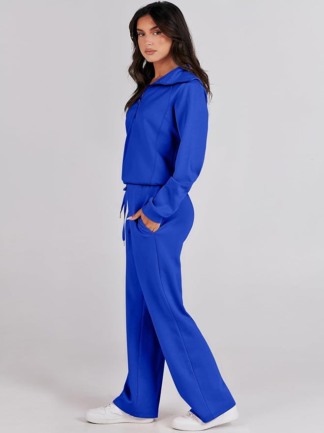 ANRABESS Women’s 2 Piece Outfits Half Zip Sweatshirt & Wide Leg Pants Airport Travel Lounge Matching Sets Sweatsuits Clothing