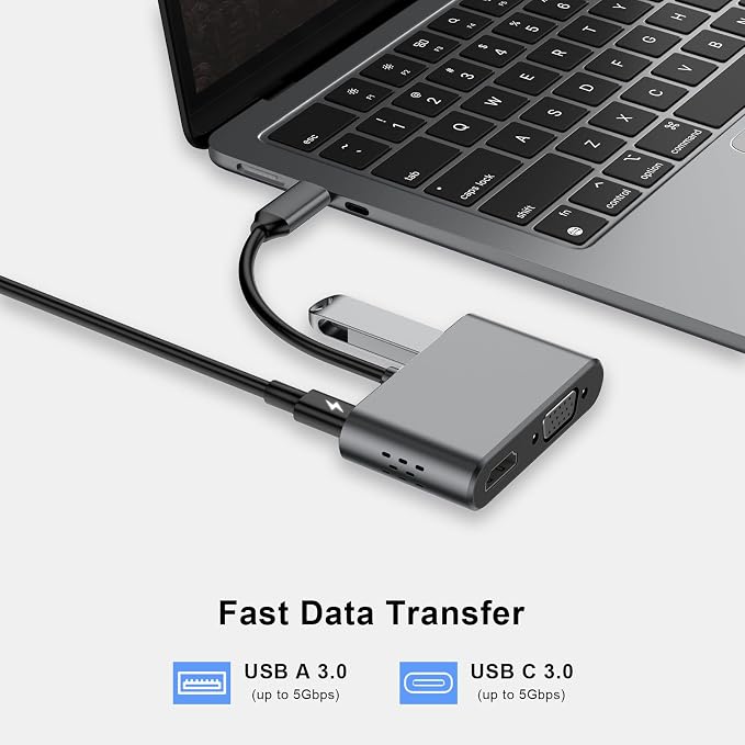USB C Hub, 4 in 1 USB C Adapter with 4K HDMI, VGA, USB A 3.0, USB C 3.0, Compatible with MacBook, iPad, Laptops, Tablets, Smartphones and OTG Function Devices